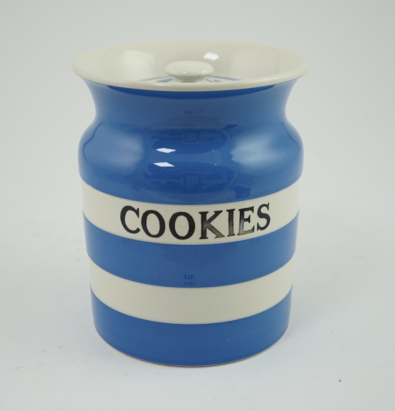 T.G.Green Cornish Kitchenware, a 17.5cm lidded storage jar, Cookies, Green Shield mark. Condition - good